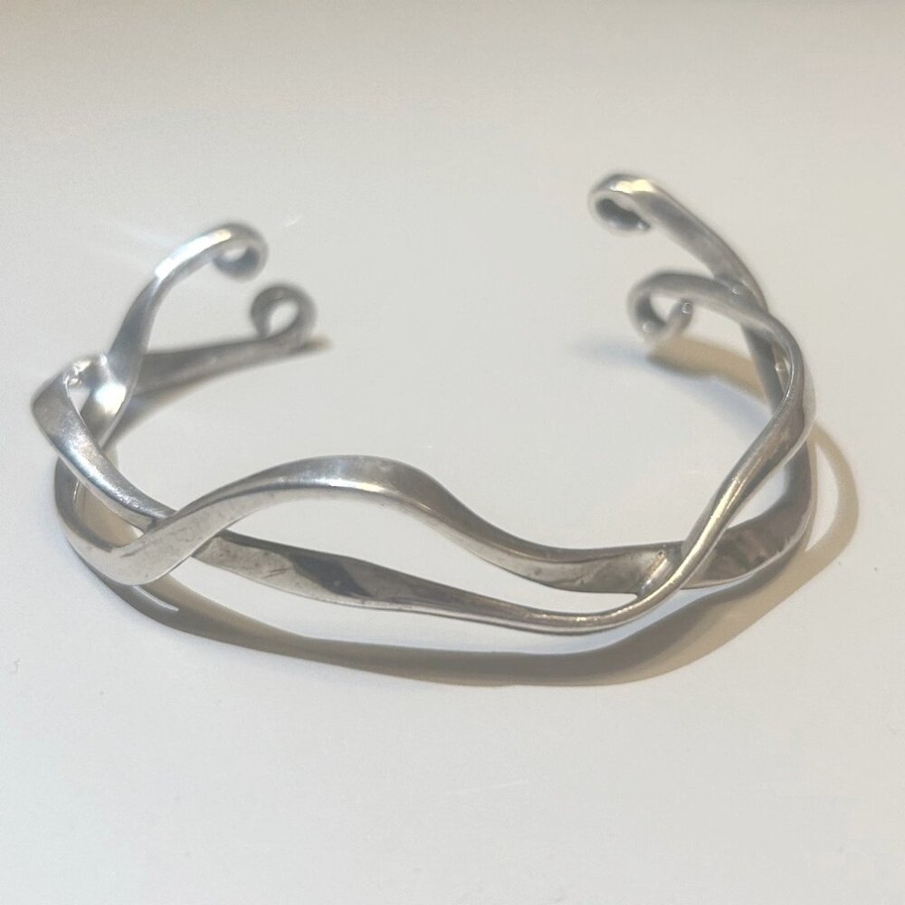 Pretty Sterling Silver women's cuff bracelet unique handmade custom wave design